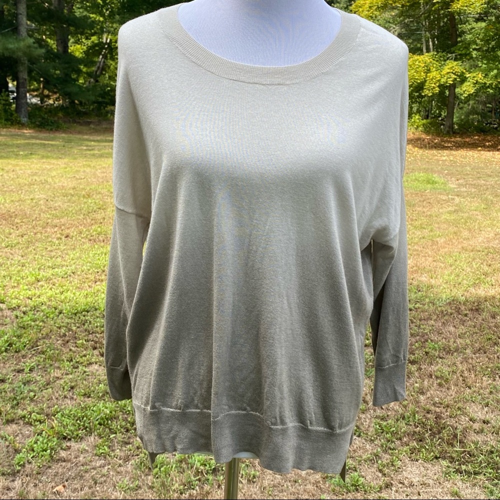 CHAN LUU SWEATER CREW ROUND NECK TAN TAUPE GRAY OMBRÉ SILK CASHMERE SIZE S